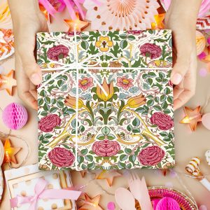 William Morris Floral Wrapping Paper with Pink Roses