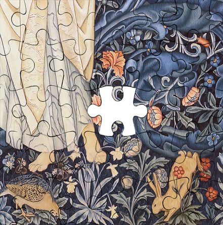 William Morris Inspired Bunny Rabbit in Moonlight, 500 Piece Jigsaw