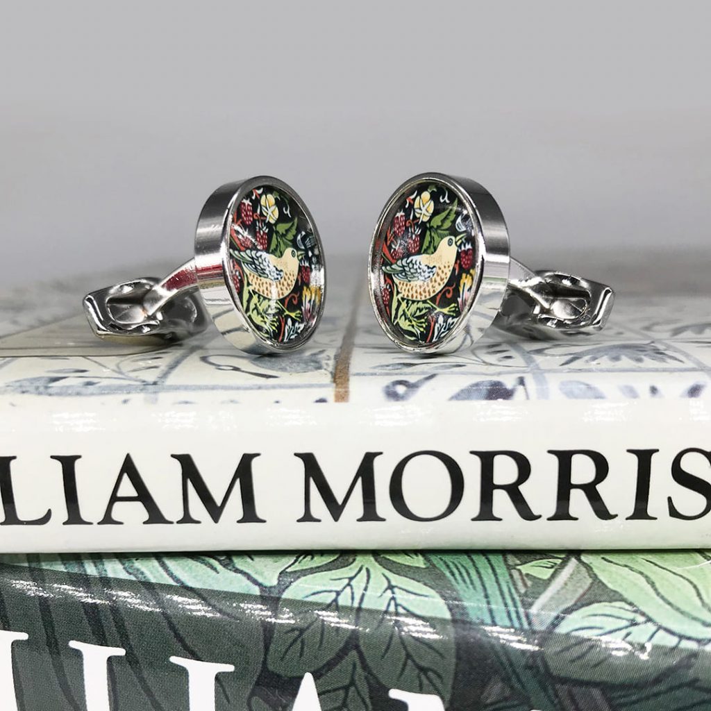 Mens Silver Cufflinks Strawberry Thief