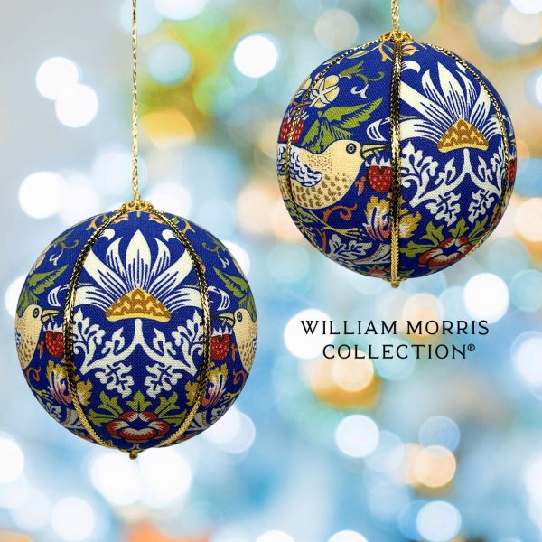 William Morris Strawberry Thief Blue Christmas Baubles William Morris Strawberry Thief Blue Christmas Baubles