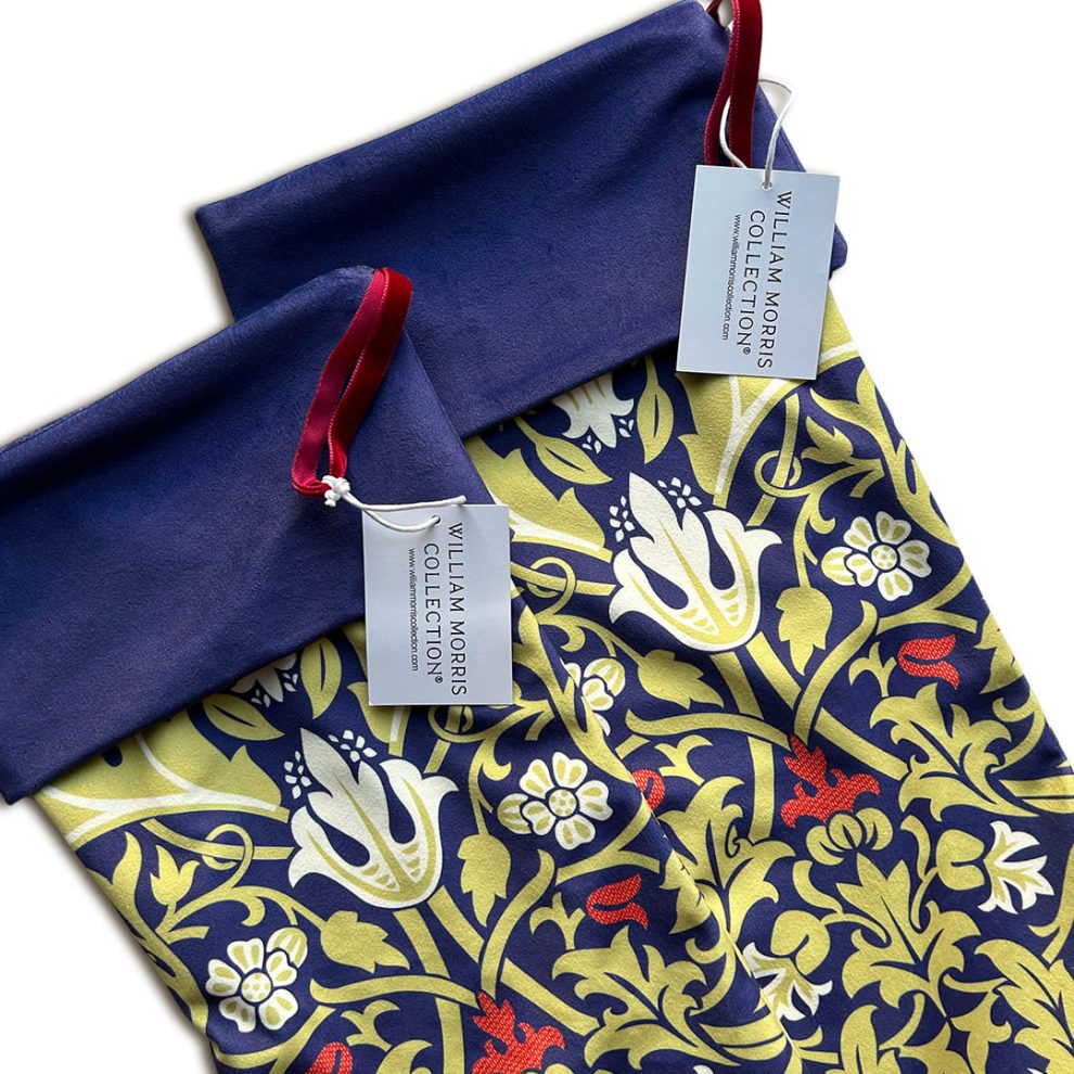 William Morris Collection® Luxury Christmas Stocking, Blue Velvet, Campion