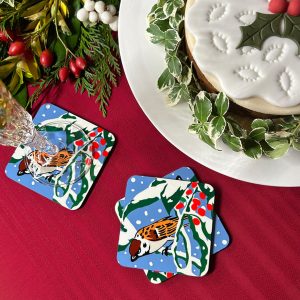 Set of 4 Winter Sparrows Christmas Coasters - William Morris Collection®