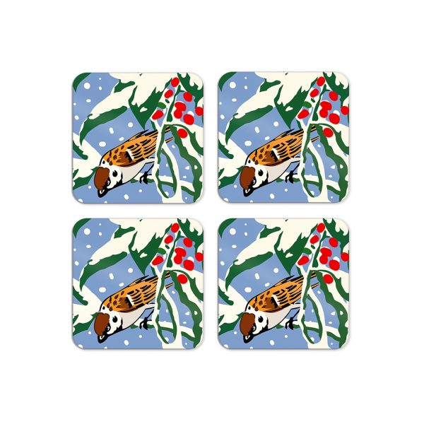 Winter Sparrows Coasters Set by William Morris Collection®