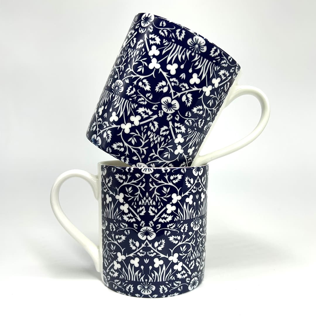 Fine Bone China Coffee Mug - William Morris Blue Flower Design, 415cc Capacity